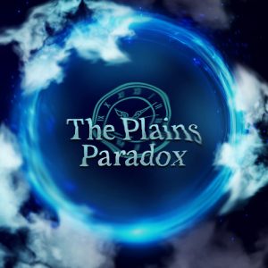 Glowing blue time portal surrounded by clouds, representing the Paradox on the Plains outdoor puzzle adventure by Défi-Évasion on the Plains of Abraham in Québec City